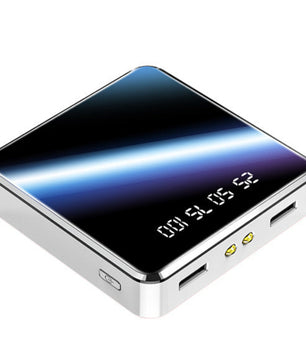 Portable electronic device with a reflective surface on a white background