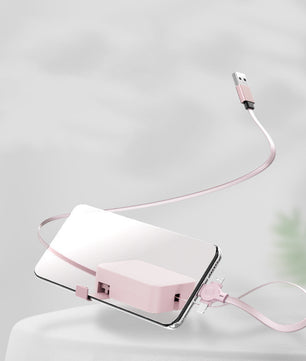 4-in-1 Retractable USB Charging Cable with Phone Stand – Macaron Design, Lightning, Type-C & Micro USB, Fast Charging Storage Box for iPhone & Android - Tech Mart