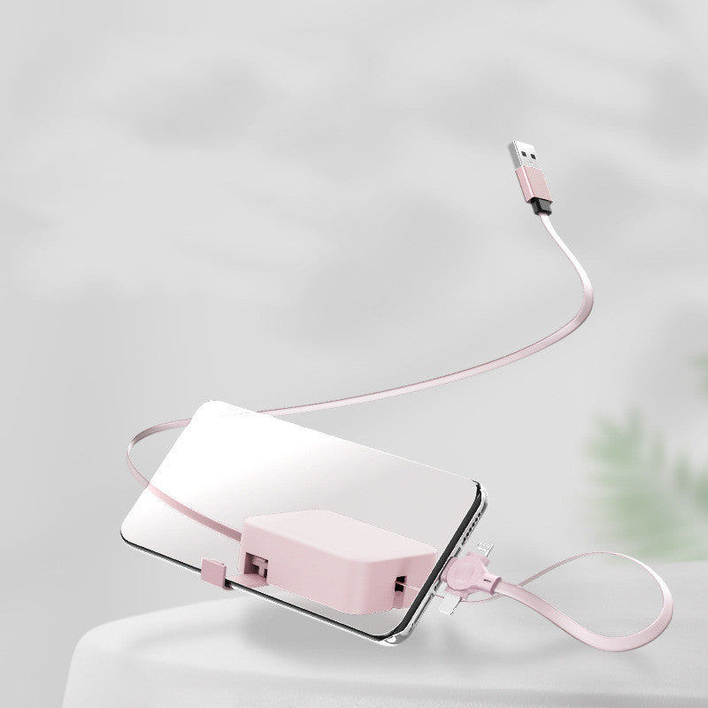 4-in-1 Retractable USB Charging Cable with Phone Stand – Macaron Design, Lightning, Type-C & Micro USB, Fast Charging Storage Box for iPhone & Android - Tech Mart