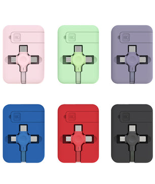 4-in-1 Retractable USB Charging Cable with Phone Stand – Macaron Design, Lightning, Type-C & Micro USB, Fast Charging Storage Box for iPhone & Android - Tech Mart