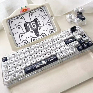 Kitten's Fantasy Key Cap Black And White Cat Cute Keyboard - Tech Mart