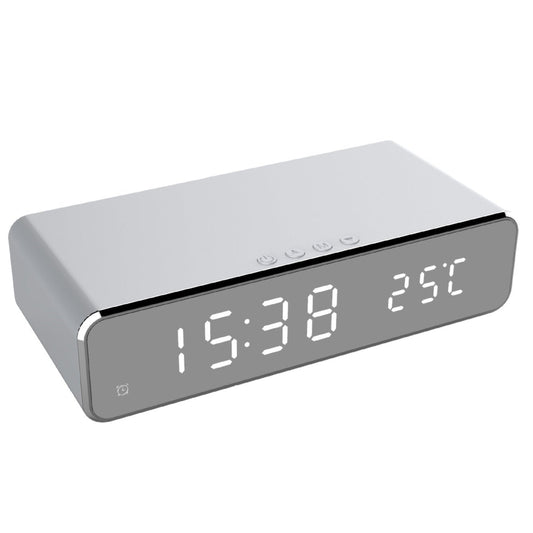 LED Digital Alarm Clock with Wireless Charger – HD Mirror Display, Thermometer, Date, and 3 Alarms – Modern Desktop Clock for Bedroom or Office - Tech Mart