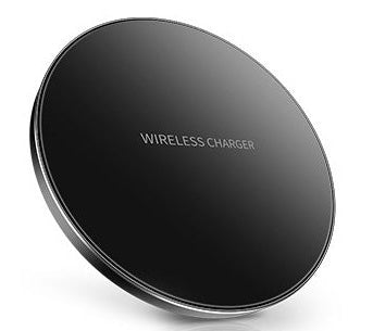 Black wireless charger on a white background