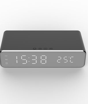 LED Digital Alarm Clock with Wireless Charger – HD Mirror Display, Thermometer, Date, and 3 Alarms – Modern Desktop Clock for Bedroom or Office - Tech Mart