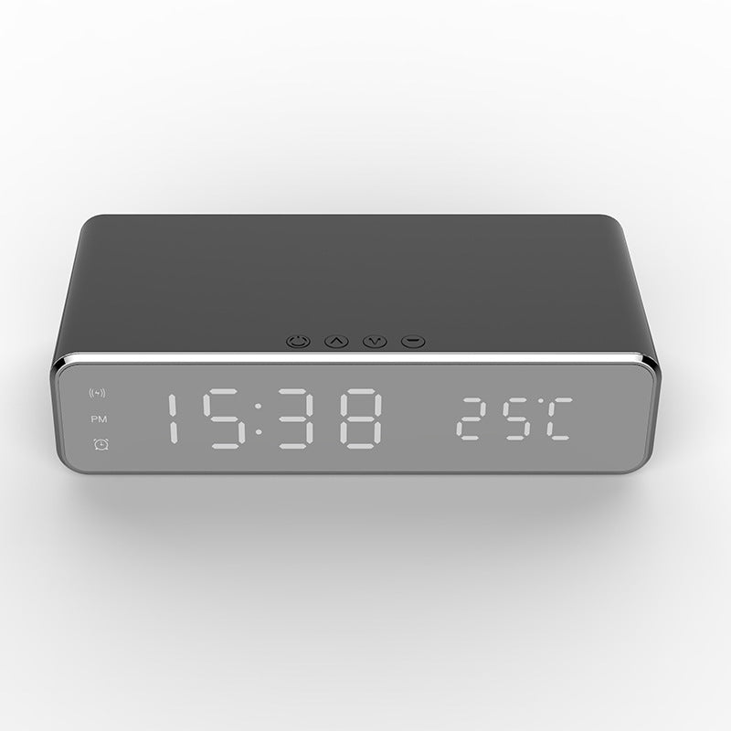 LED Digital Alarm Clock with Wireless Charger – HD Mirror Display, Thermometer, Date, and 3 Alarms – Modern Desktop Clock for Bedroom or Office - Tech Mart