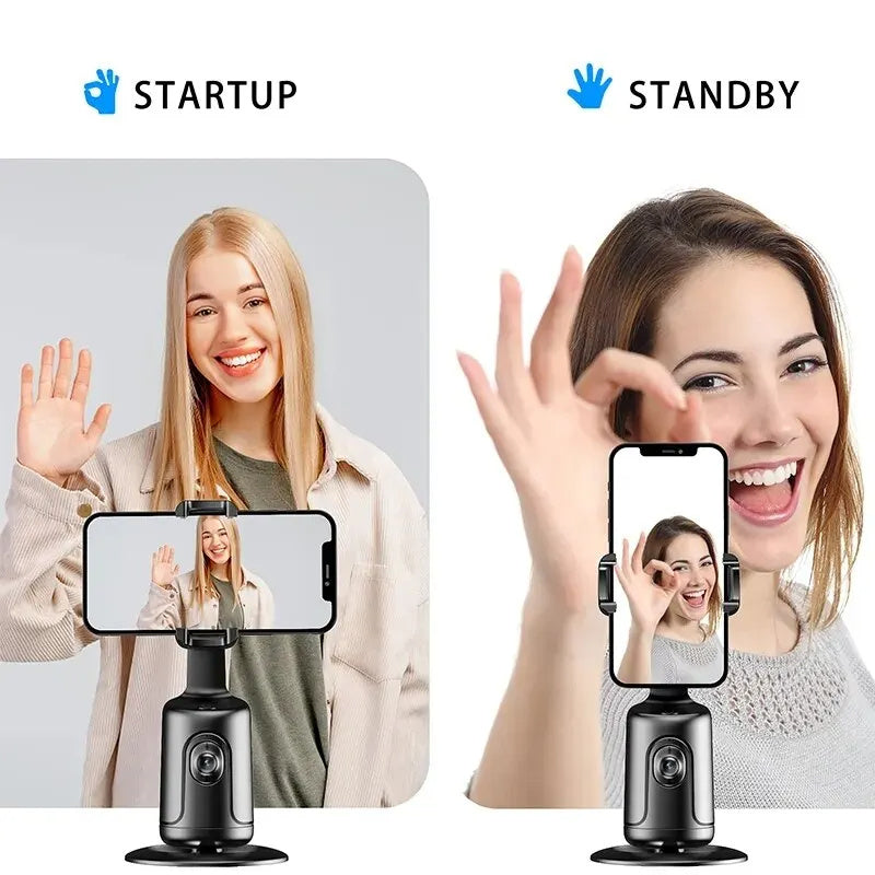 AI-Powered 360° Auto Face Tracking Phone Holder – Gesture Control, Tripod-Compatible, No App Needed, Smart Stabilizer for TikTok, Vlogs, and Live Streaming - Tech Mart