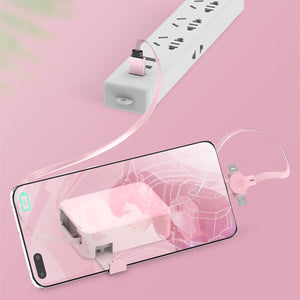 4-in-1 Retractable USB Charging Cable with Phone Stand – Macaron Design, Lightning, Type-C & Micro USB, Fast Charging Storage Box for iPhone & Android - Tech Mart