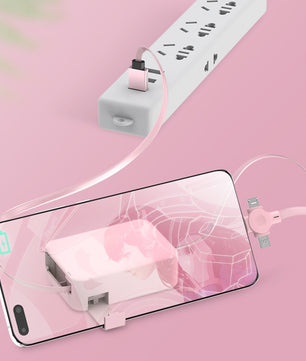 4-in-1 Retractable USB Charging Cable with Phone Stand – Macaron Design, Lightning, Type-C & Micro USB, Fast Charging Storage Box for iPhone & Android - Tech Mart
