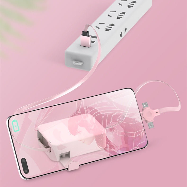 4-in-1 Retractable USB Charging Cable with Phone Stand – Macaron Design, Lightning, Type-C & Micro USB, Fast Charging Storage Box for iPhone & Android - Tech Mart