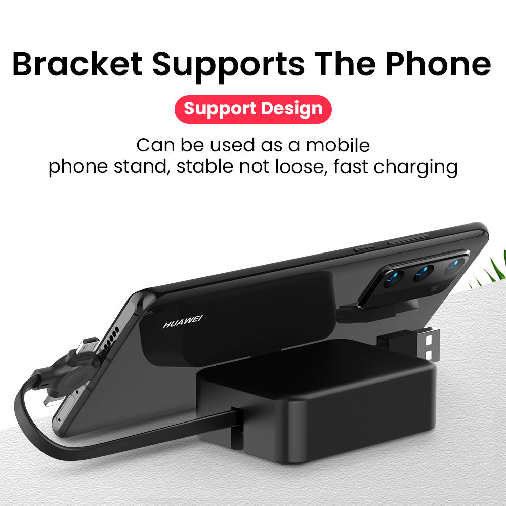 4-in-1 Retractable USB Charging Cable with Phone Stand – Macaron Design, Lightning, Type-C & Micro USB, Fast Charging Storage Box for iPhone & Android - Tech Mart