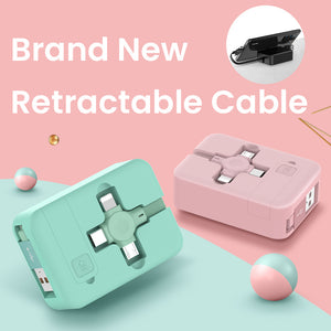 4-in-1 Retractable USB Charging Cable with Phone Stand – Macaron Design, Lightning, Type-C & Micro USB, Fast Charging Storage Box for iPhone & Android - Tech Mart