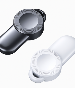 Black and white camera lens with a white background