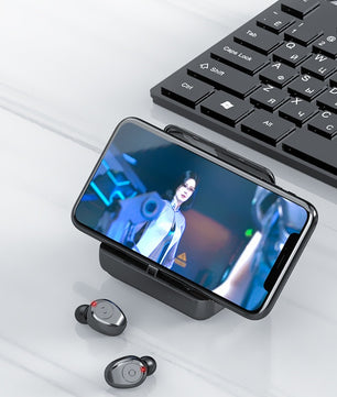 Multifunction Bluetooth Headset with Built-In Power Bank – Stereo Binaural Wireless Earbuds with Charging Case for Music, Calls & Phone Support - Tech Mart