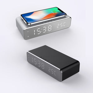 LED Digital Alarm Clock with Wireless Charger – HD Mirror Display, Thermometer, Date, and 3 Alarms – Modern Desktop Clock for Bedroom or Office - Tech Mart