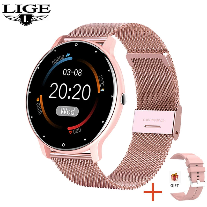 LIGE 2025 Ladies Full Touch Screen Smart Watch – Waterproof Fitness Tracker with Heart Rate, Sports Modes & Bluetooth for Android and iOS - Tech Mart