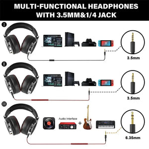 OneOdio Studio Wired DJ Headphones – 50mm Drivers, Dual Detachable Cables, Foldable Over-Ear Design, Pro Audio Monitoring Headset with Mic for Studio, Gaming & Music