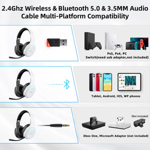 Kofire UG-05 Wireless Gaming Headset – 2.4G & Bluetooth 5.0, RGB Light, Vibration, 3D Sound, 40H Playtime, Detachable Mic for PS4/PS5/PC/Switch - Tech Mart