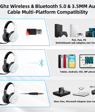 Kofire UG-05 Wireless Gaming Headset – 2.4G & Bluetooth 5.0, RGB Light, Vibration, 3D Sound, 40H Playtime, Detachable Mic for PS4/PS5/PC/Switch - Tech Mart