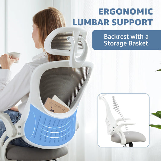 JHK Mesh Ergonomic Office Computer Desk Chair Flip-up Arms Adjustable Headrests - Tech Mart