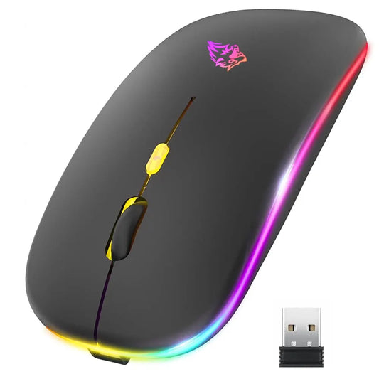 Wireless Mouse Bluetooth and 2.4GHz Dual Modes Rechargeable RGB Ergonomic Silent Click for PC iPad Laptop Cell Phone TV - Tech Mart