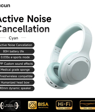 Picun F1 ANC Wireless Bluetooth 5.4 Hi-Fi Headphones with 43dB Adaptive Noise Cancelling, 80-Hour Battery, 40mm Drivers, and App Customization - Tech Mart
