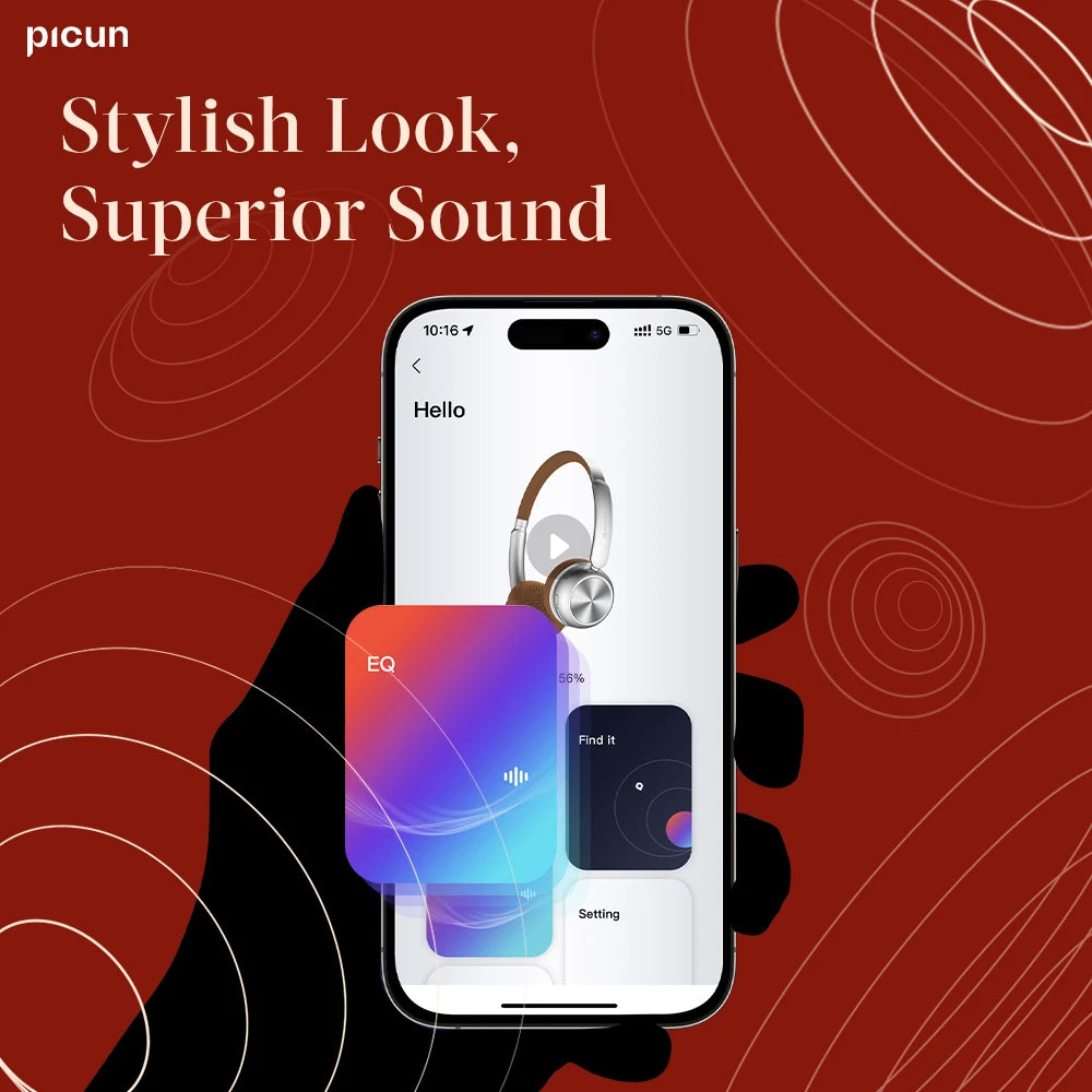 Picun R2 Wireless Bluetooth Headphones with Spatial Audio, 100H Battery, Foldable Design, Low Latency & App Control - Tech Mart