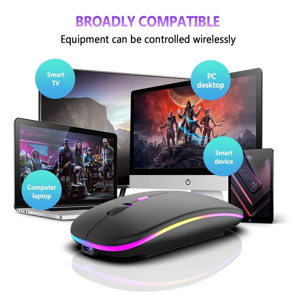 Wireless Mouse Bluetooth and 2.4GHz Dual Modes Rechargeable RGB Ergonomic Silent Click for PC iPad Laptop Cell Phone TV - Tech Mart