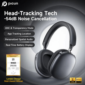 Picun F8S ANC Wireless Headphones with 3D Spatial Audio, Head Tracking & -54dB Hybrid Noise Cancellation – HiFi Bluetooth 6.0 Over-Ear Headset with ENC Mic, APP Control & 140-Hour Battery - Tech Mart