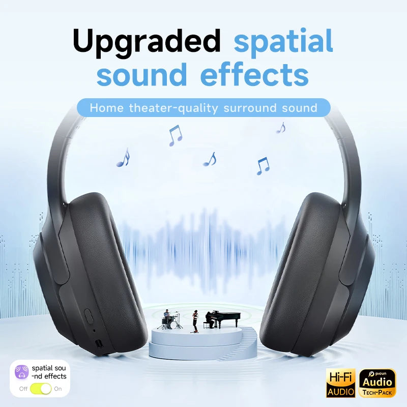 Picun F1 ANC Wireless Bluetooth 5.4 Hi-Fi Headphones with 43dB Adaptive Noise Cancelling, 80-Hour Battery, 40mm Drivers, and App Customization - Tech Mart