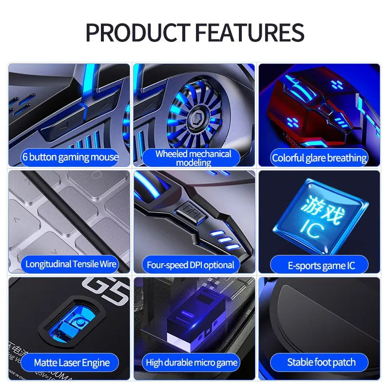 Silver Eagle G5 Mute Wired Mouse Six Keys Luminous Game E-Sports Machinery Computer Accessories Cross-Border Delivery - Tech Mart