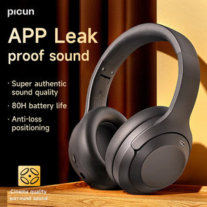 Picun F1 ANC Wireless Bluetooth 5.4 Hi-Fi Headphones with 43dB Adaptive Noise Cancelling, 80-Hour Battery, 40mm Drivers, and App Customization - Tech Mart