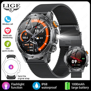 LIGE 2025 Smart Watch Men – Large 1000mAh Battery, Outdoor Flashlight, Bluetooth Call, Waterproof Sports & Fitness Smartwatch - Tech Mart