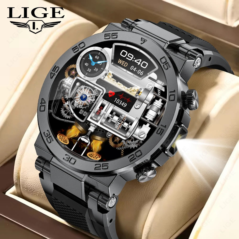 LIGE New Smart Watch for Men – Bluetooth Call, Outdoor Sports Bracelet with LED Flashlight & True Blood Oxygen Monitoring - Tech Mart