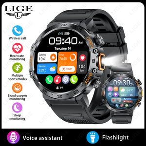 LIGE LED Flashlight Smart Watch Military Watches SOS Bluetooth Call Waterproof Health Monitor Sport Smartwatch For Android ios - Tech Mart