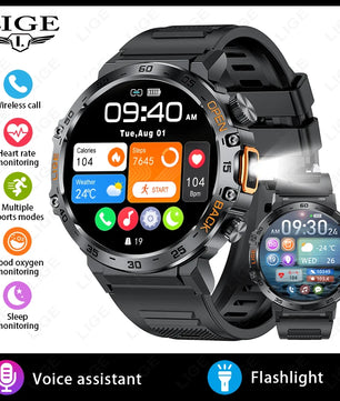 LIGE LED Flashlight Smart Watch Military Watches SOS Bluetooth Call Waterproof Health Monitor Sport Smartwatch For Android ios - Tech Mart