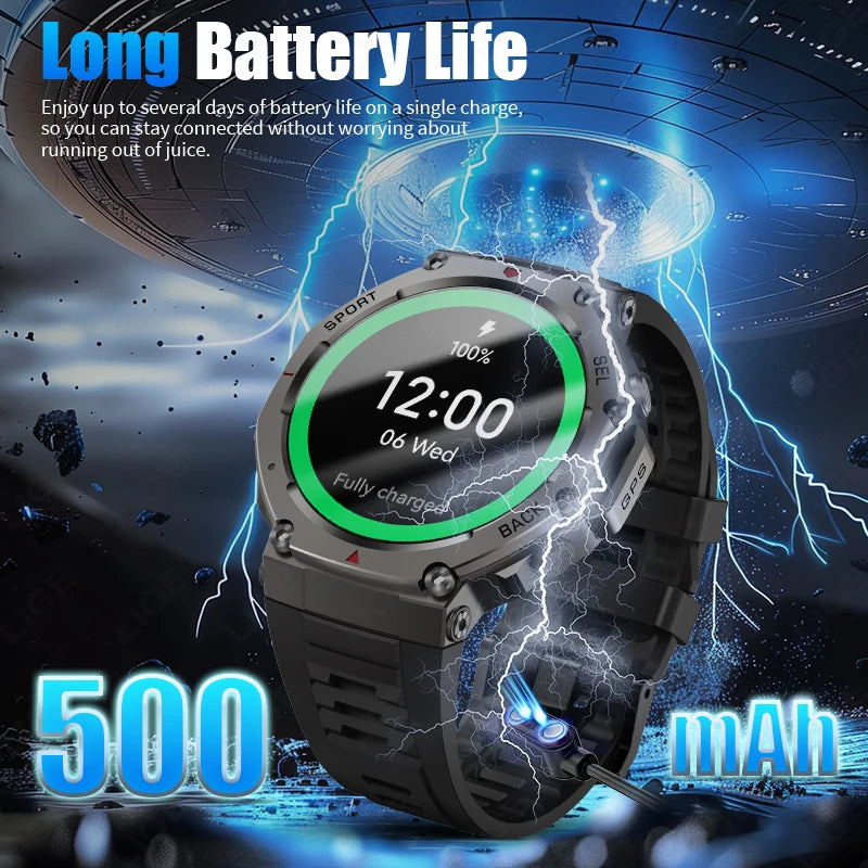 LIGE 2025 New GPS Smartwatch Men 5 ATM Waterproof Built-in Dual-band GNSS Compass Military Sport Bluetooth Call  Men Smart Watch - Tech Mart