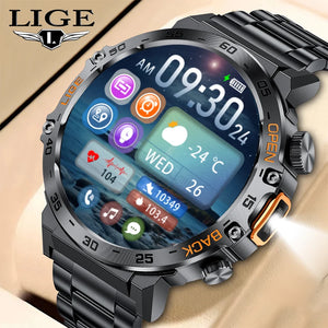 LIGE LED Flashlight Smart Watch Military Watches SOS Bluetooth Call Waterproof Health Monitor Sport Smartwatch For Android ios - Tech Mart
