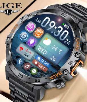 LIGE LED Flashlight Smart Watch Military Watches SOS Bluetooth Call Waterproof Health Monitor Sport Smartwatch For Android ios - Tech Mart