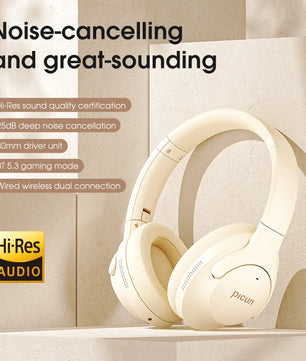 Picun ANC-05L Wireless Bluetooth Headphones with Hi-Res Audio, ANC, ENC Mic, and 100-Hour Battery Life – Lightweight Over-Ear Headset for Gaming, Travel, and Office Use - Tech Mart