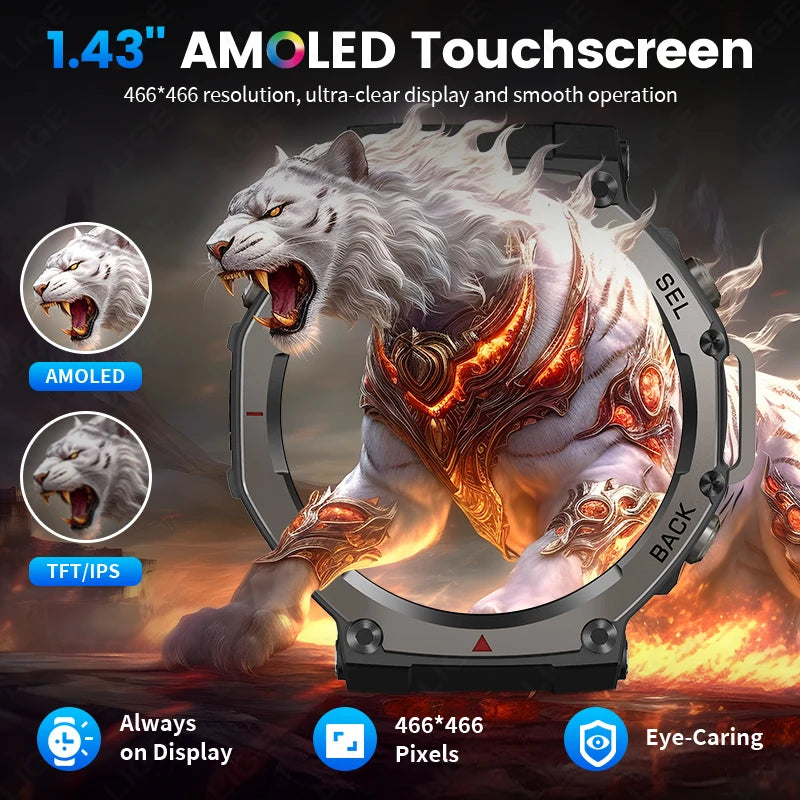 LIGE 2025 New GPS Smartwatch Men 5 ATM Waterproof Built-in Dual-band GNSS Compass Military Sport Bluetooth Call  Men Smart Watch - Tech Mart