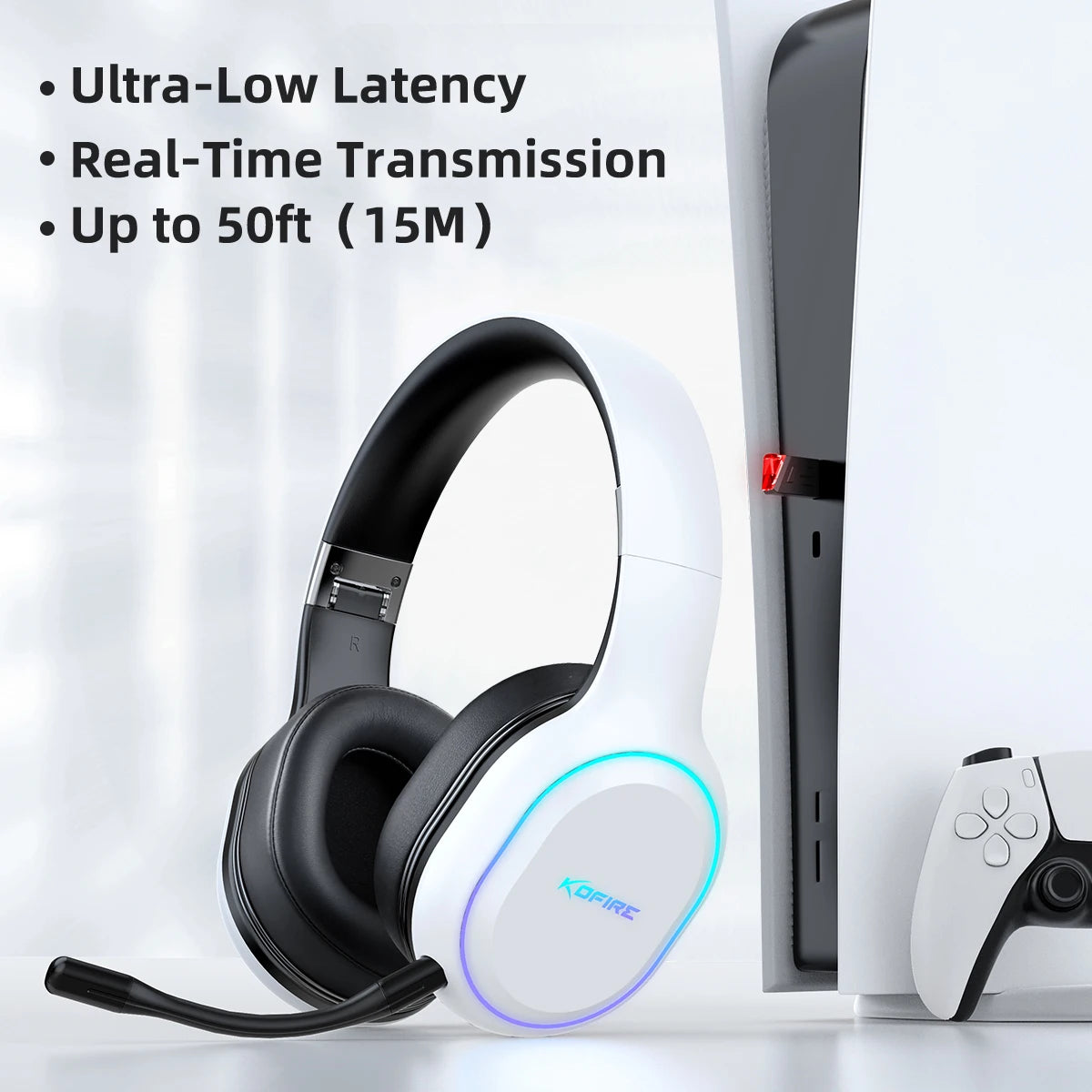 Kofire UG-05 Wireless Gaming Headset – 2.4G & Bluetooth 5.0, RGB Light, Vibration, 3D Sound, 40H Playtime, Detachable Mic for PS4/PS5/PC/Switch - Tech Mart