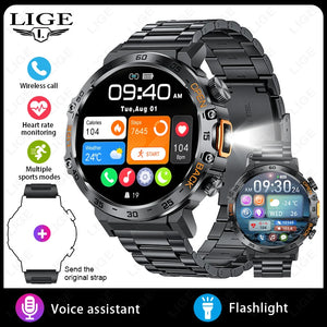 LIGE LED Flashlight Smart Watch Military Watches SOS Bluetooth Call Waterproof Health Monitor Sport Smartwatch For Android ios - Tech Mart