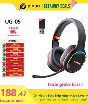 Kofire UG-05 Wireless Gaming Headset – 2.4G & Bluetooth 5.0, RGB Light, Vibration, 3D Sound, 40H Playtime, Detachable Mic for PS4/PS5/PC/Switch - Tech Mart