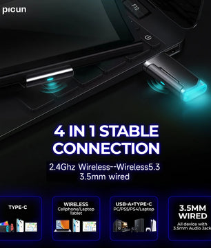 Picun G2 Wireless Gaming Headset Bluetooth 5.3 2.4G 7.1 Surround Sound ENC Mic Low Latency for PC PS5 Switch Mobile - Tech Mart
