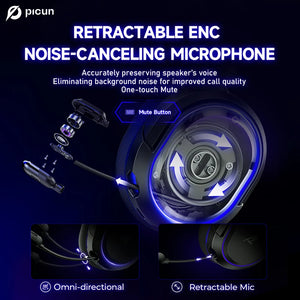 Picun G2 Wireless Gaming Headset Bluetooth 5.3 2.4G 7.1 Surround Sound ENC Mic Low Latency for PC PS5 Switch Mobile - Tech Mart