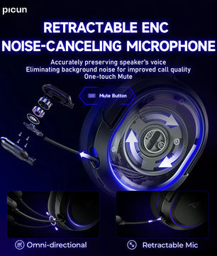Picun G2 Wireless Gaming Headset Bluetooth 5.3 2.4G 7.1 Surround Sound ENC Mic Low Latency for PC PS5 Switch Mobile - Tech Mart