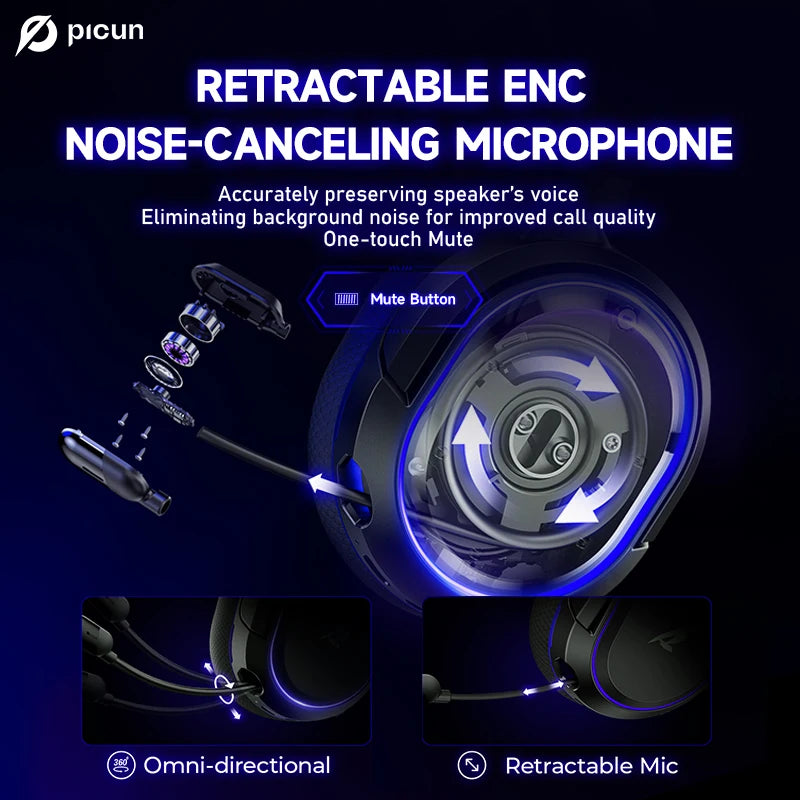 Picun G2 Wireless Gaming Headset Bluetooth 5.3 2.4G 7.1 Surround Sound ENC Mic Low Latency for PC PS5 Switch Mobile - Tech Mart