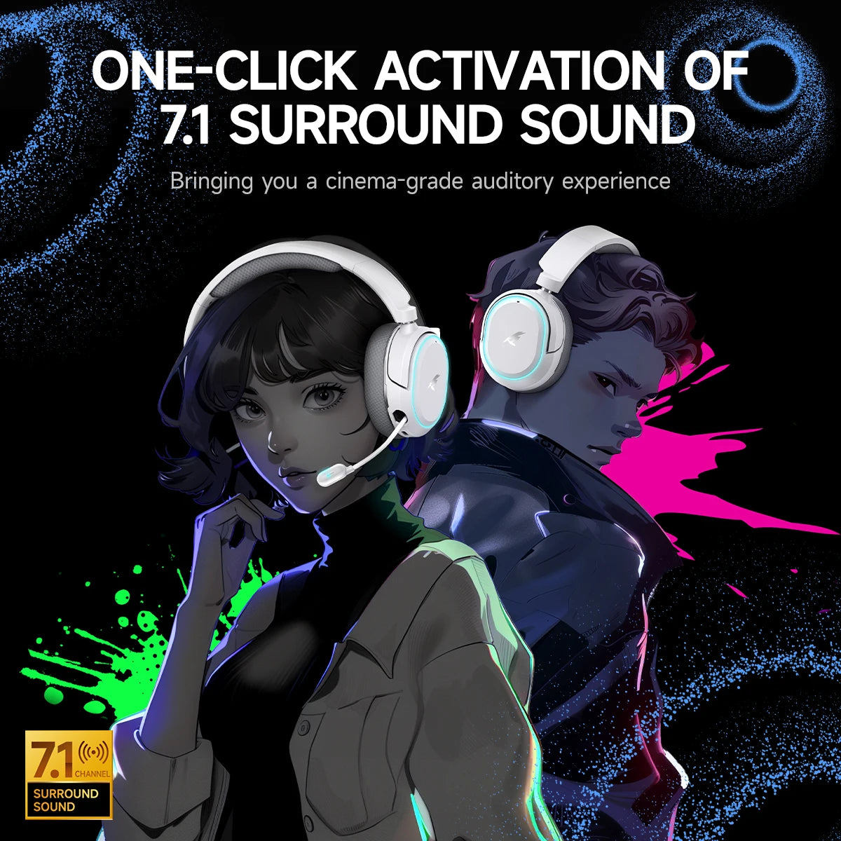 Picun G2 Wireless Gaming Headset – 2.4GHz RF + Bluetooth 5.3, Ultra Low Latency, 7.1 Surround, 100H Battery, Retractable ENC Mic – For PC, PS5, PS4, Switch, Mobile - Tech Mart