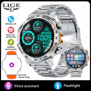 LIGE LED Flashlight Smart Watch Military Watches SOS Bluetooth Call Waterproof Health Monitor Sport Smartwatch For Android ios - Tech Mart