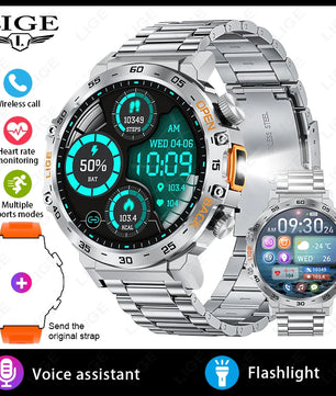 LIGE LED Flashlight Smart Watch Military Watches SOS Bluetooth Call Waterproof Health Monitor Sport Smartwatch For Android ios - Tech Mart